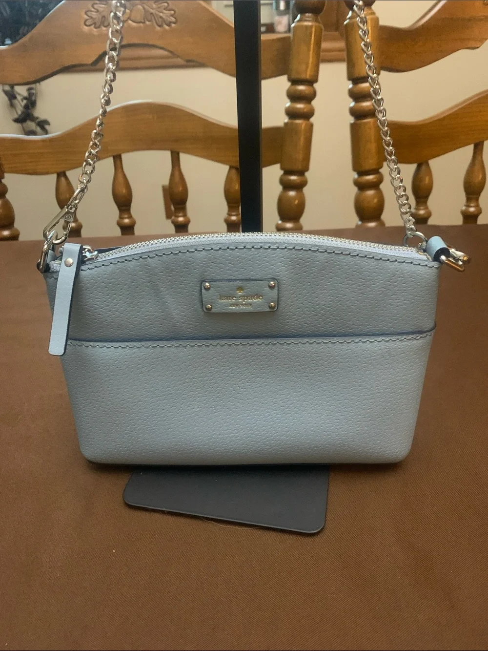 kate spade Light Blue Pebbled Leather Chain Crossbody